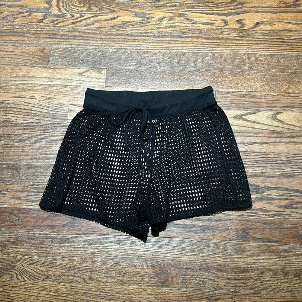 Black Crochet Swim Coverup Shorts - Women